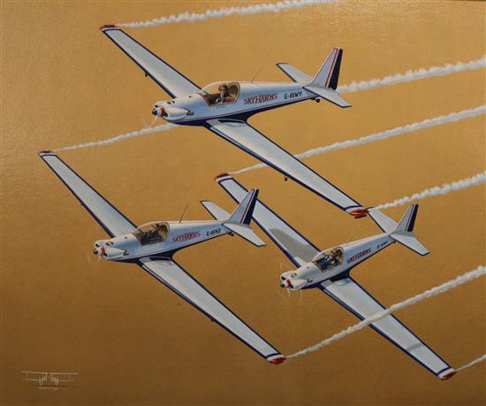 Frank Hatton, oil on canvasboard, Skyhawks, signed and dated 1991 and another picture by the same hand, 40 x 60cm